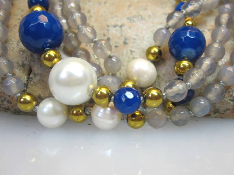 Halskette Achat und Perlen