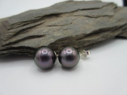 Perlen Ohrstecker 12mm mit schwarzen Tahitiperlen