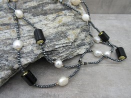 Perlenkette 1 Meter mit Onyx + Hämatit