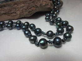 Perlenkette lang, 160cm Perlenkette schwarze barocke Perlen